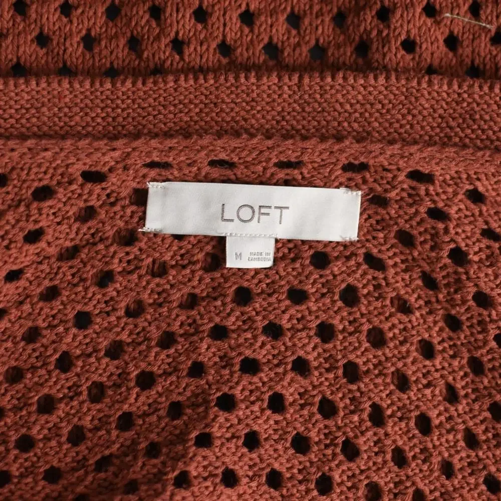 Loft Crochet Short Sleeve Brown Cardigan Women's Medium - Picture 12 of 13